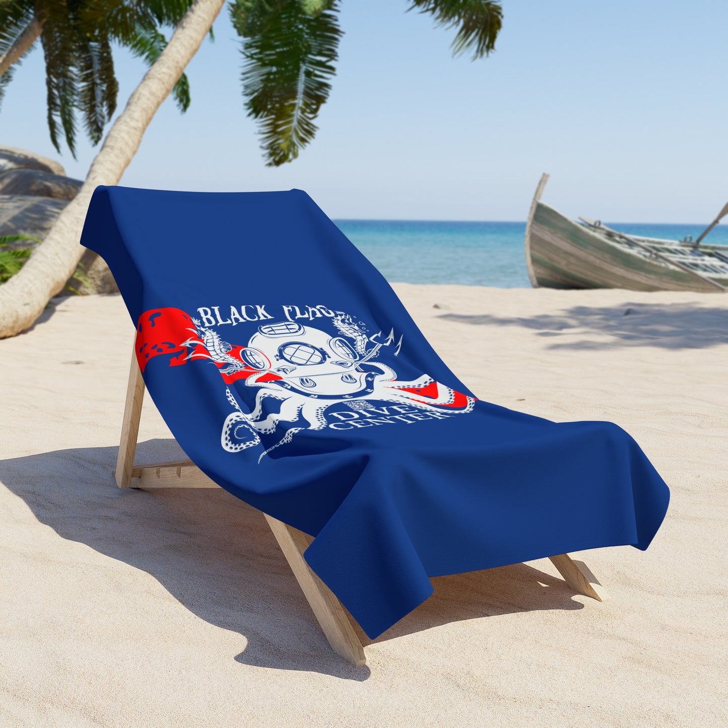 Dive Center Beach Towel — 'Black Flag' Octopus Scuba Design
