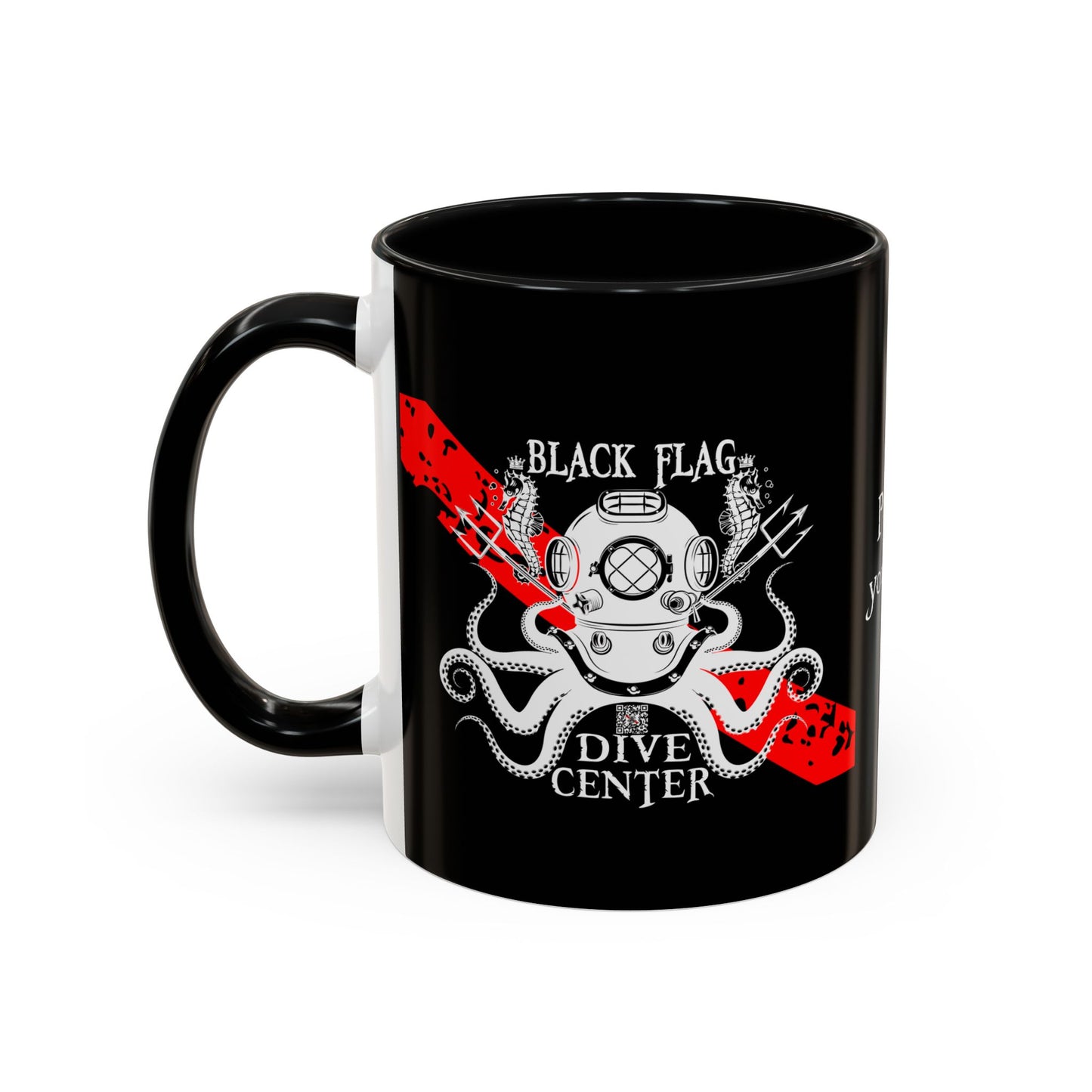 Diver Coffee Mug (Black) — 'Black Flag Aquanaut' Scuba Helmet Accent Mug (11/15oz)