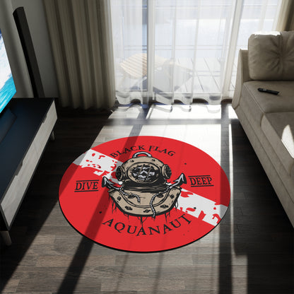 Black Flag Dive Center Rug (Red) – Nautical Aquanaut Diving Helmet Floor Mat