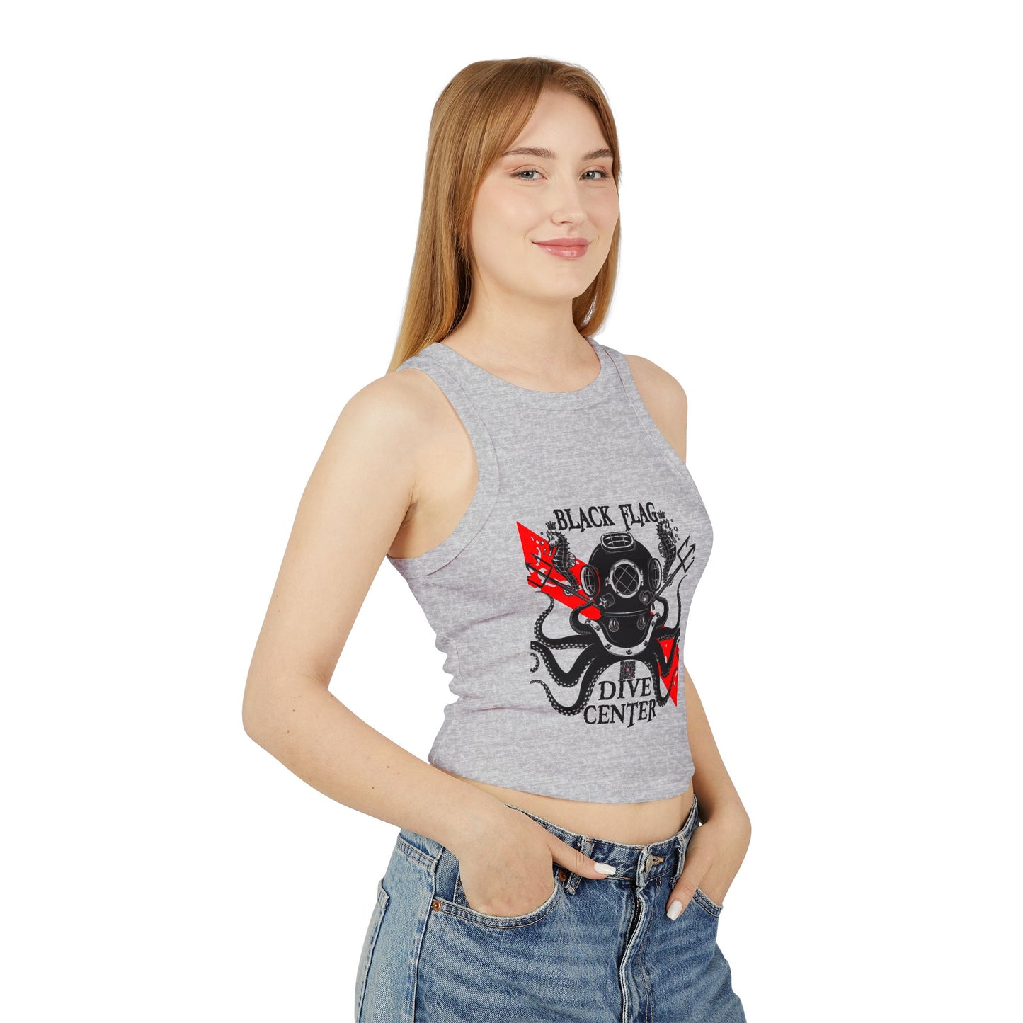 Dive Center Racer Tank Top (White) — Black Flag Scuba Helmet Graphic