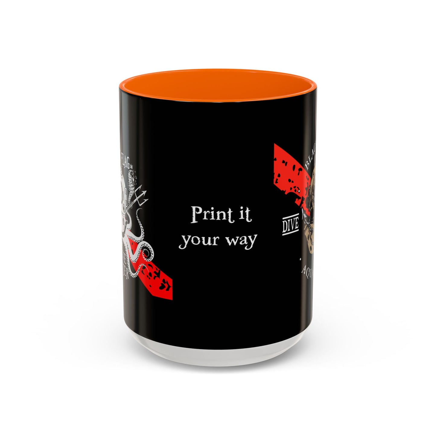 Diver Coffee Mug (Black) — 'Black Flag Aquanaut' Scuba Helmet Accent Mug (11/15oz)