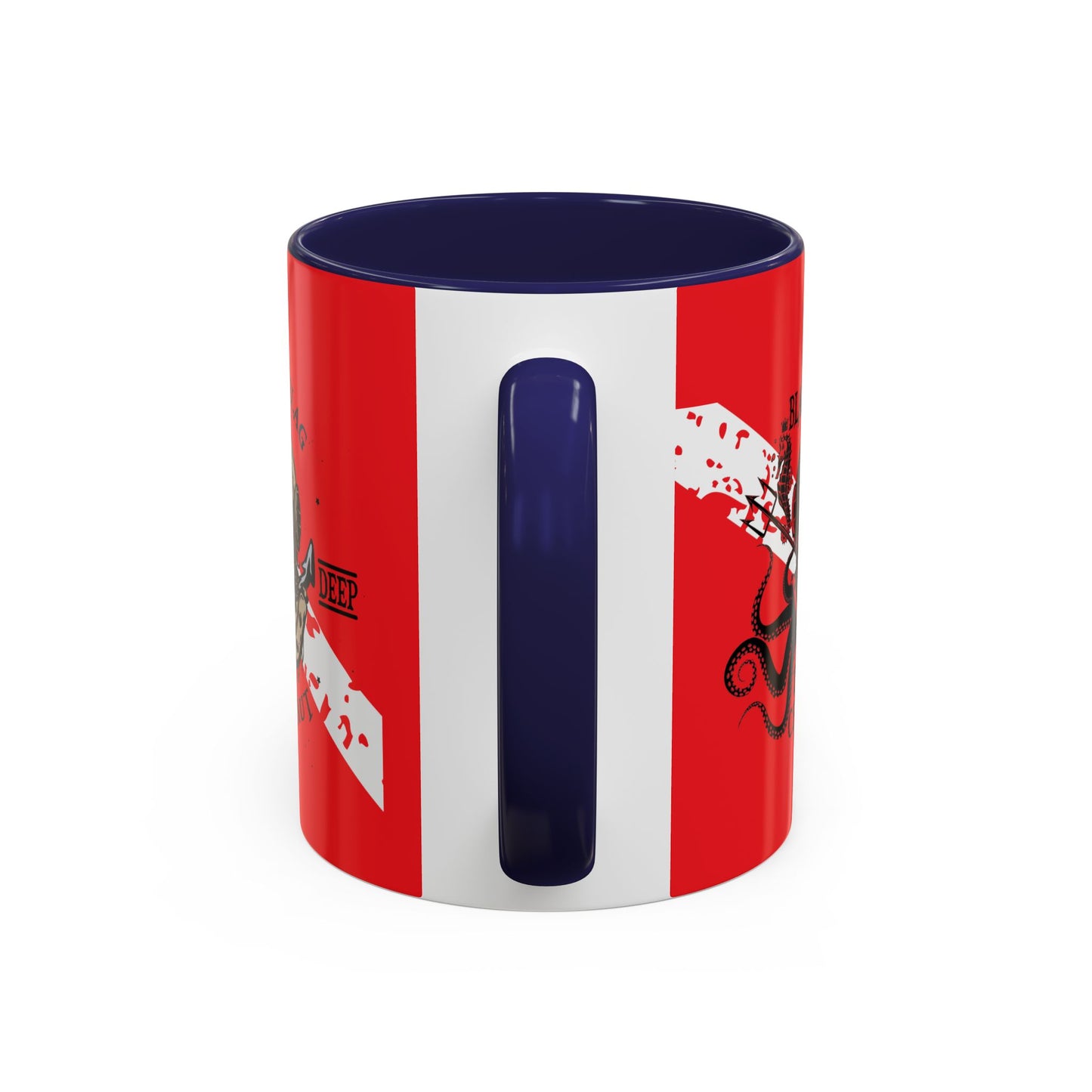 Diver Coffee Mug (Red)  — 'Black Flag Aquanaut' Scuba Helmet Accent Mug (11/15oz)