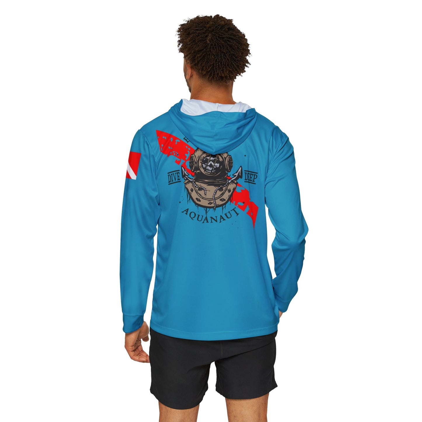 Dive Center Hoodie (Turquoise) - 'Black Flag' White Vintage Diving Octopus Graphic