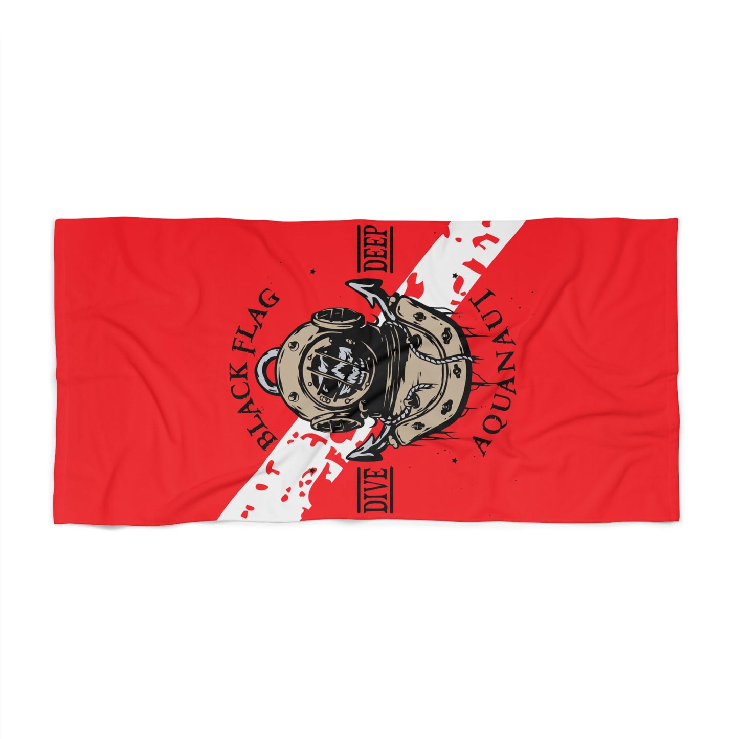 Diver Helmet Beach Towel — 'Black Flag Aquanaut' Scuba Dive Design