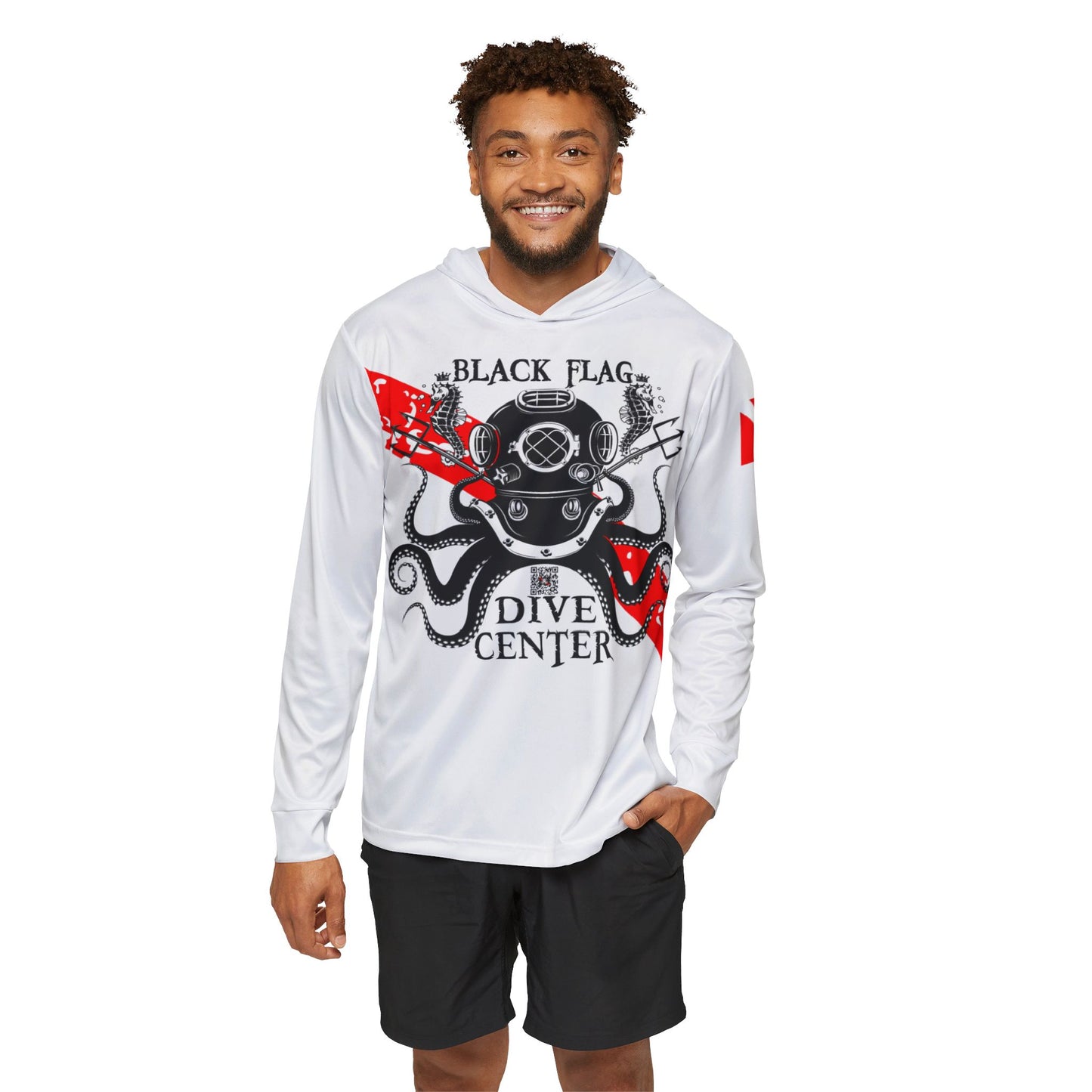 Dive Center Hoodie (White) - 'Black Flag' Vintage Diving Octopus Graphic