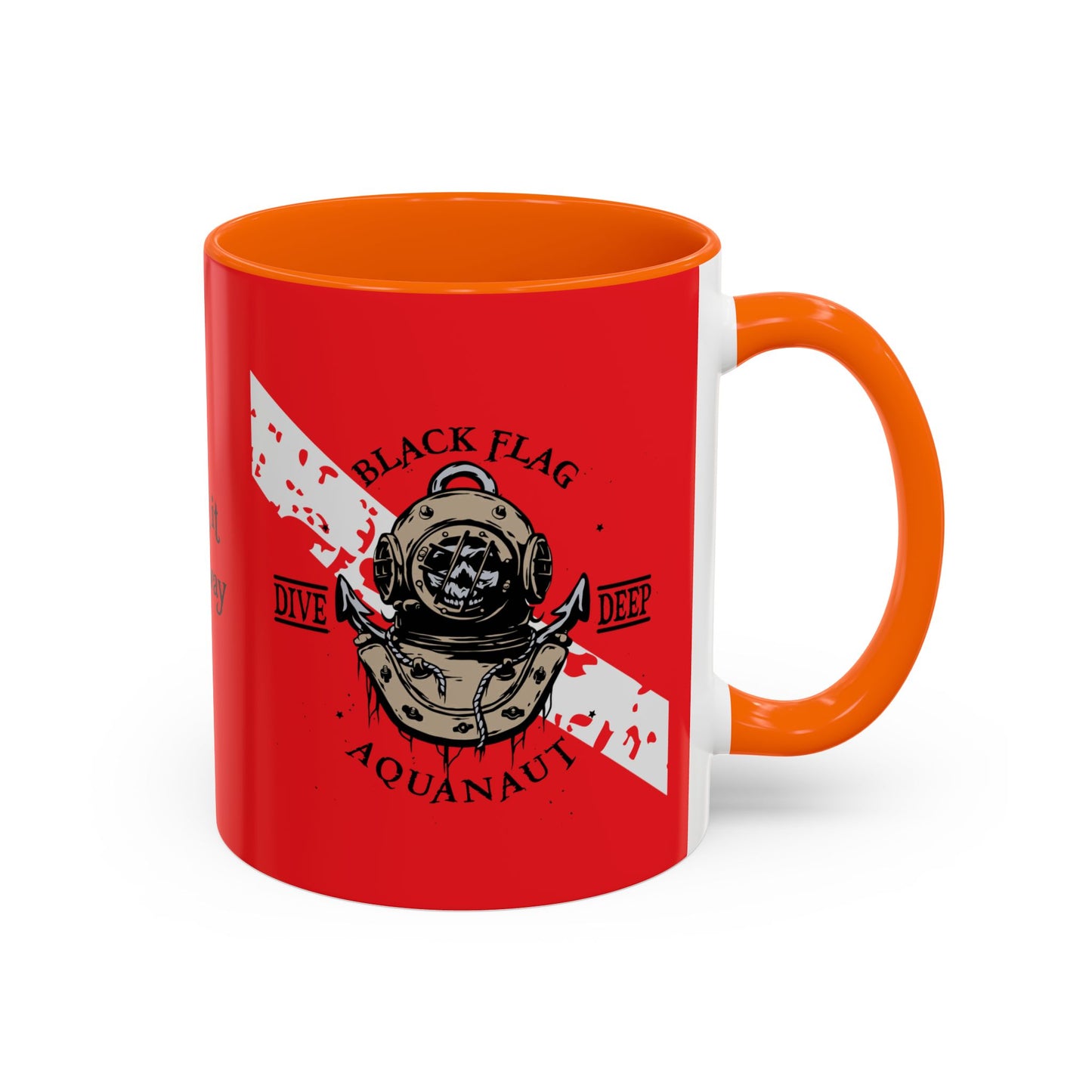 Diver Coffee Mug (Red)  — 'Black Flag Aquanaut' Scuba Helmet Accent Mug (11/15oz)