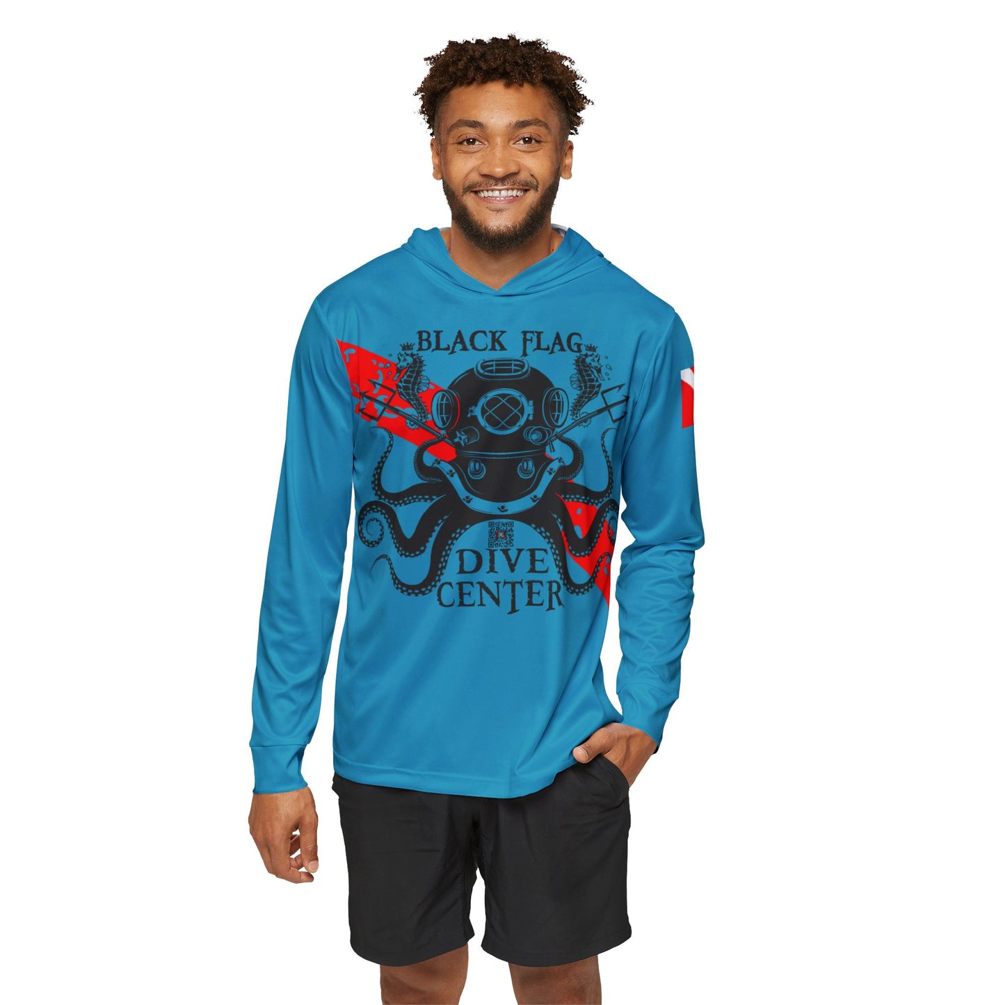 Dive Center Hoodie (Turquoise) - 'Black Flag' Vintage Diving Octopus Graphic