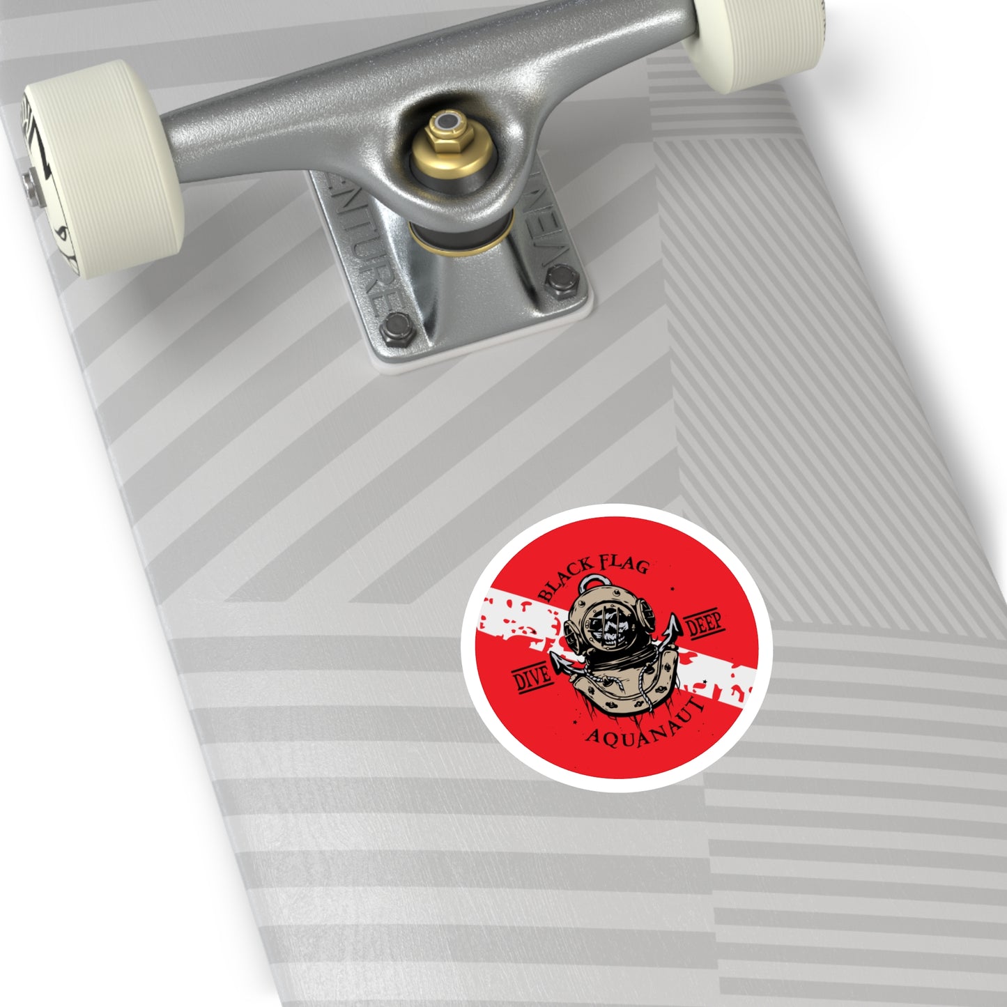 Aquanaut Dive Flag Round Sticker — 'Black Flag Aquanaut' Scuba Helmet Design