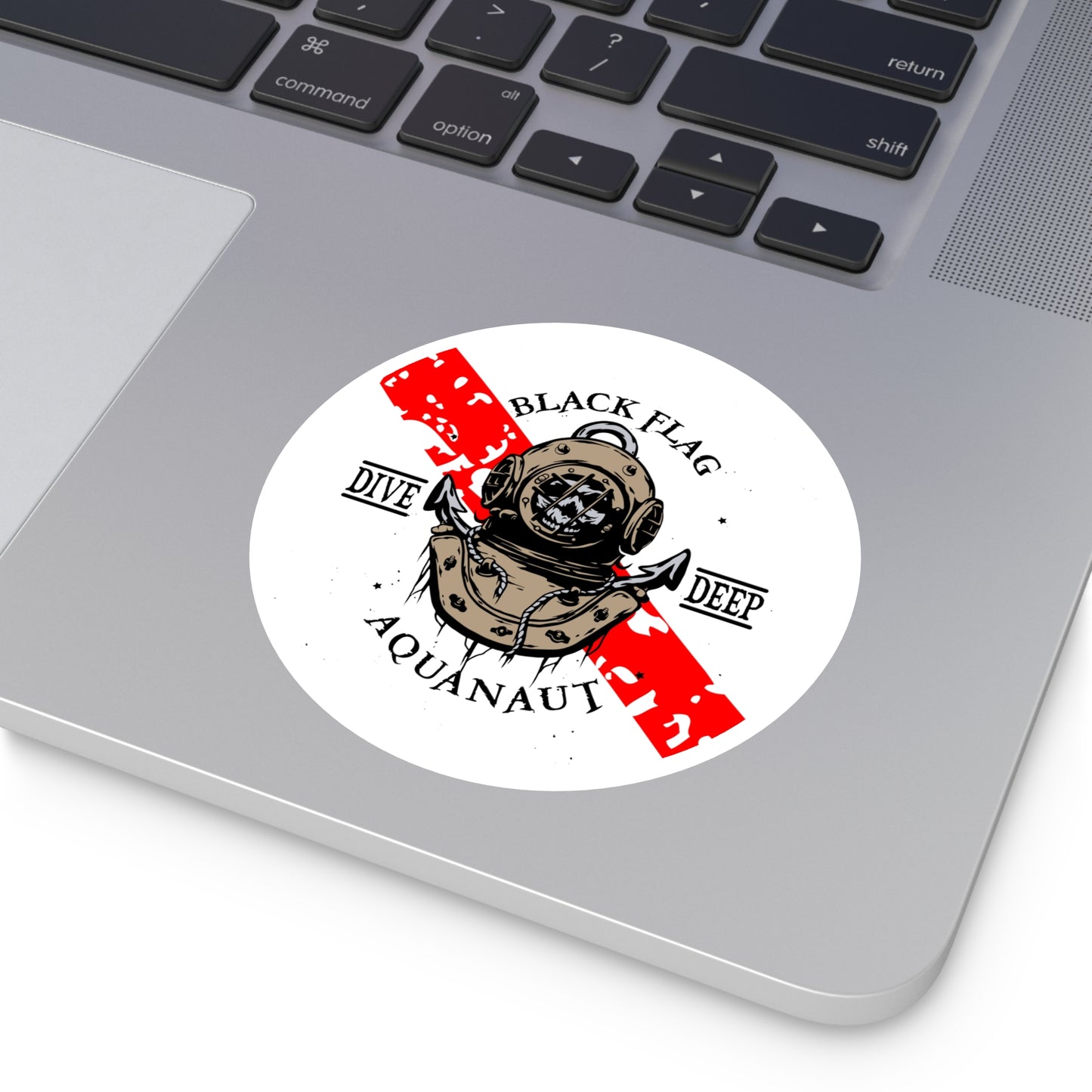 Black Flag Dive Center Round Sticker — Scuba Diver Helmet Octopus Design (Indoor/Outdoor)