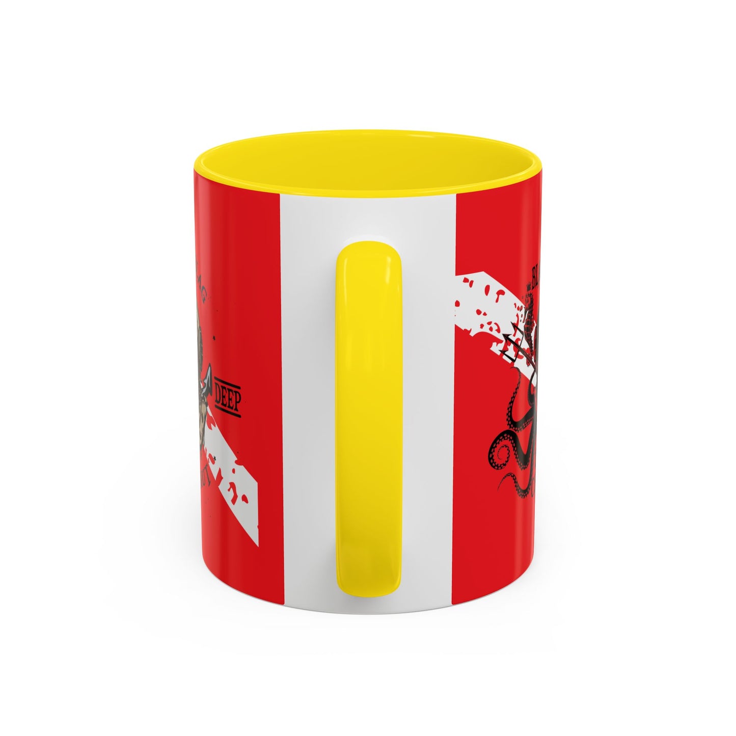 Diver Coffee Mug (Red)  — 'Black Flag Aquanaut' Scuba Helmet Accent Mug (11/15oz)