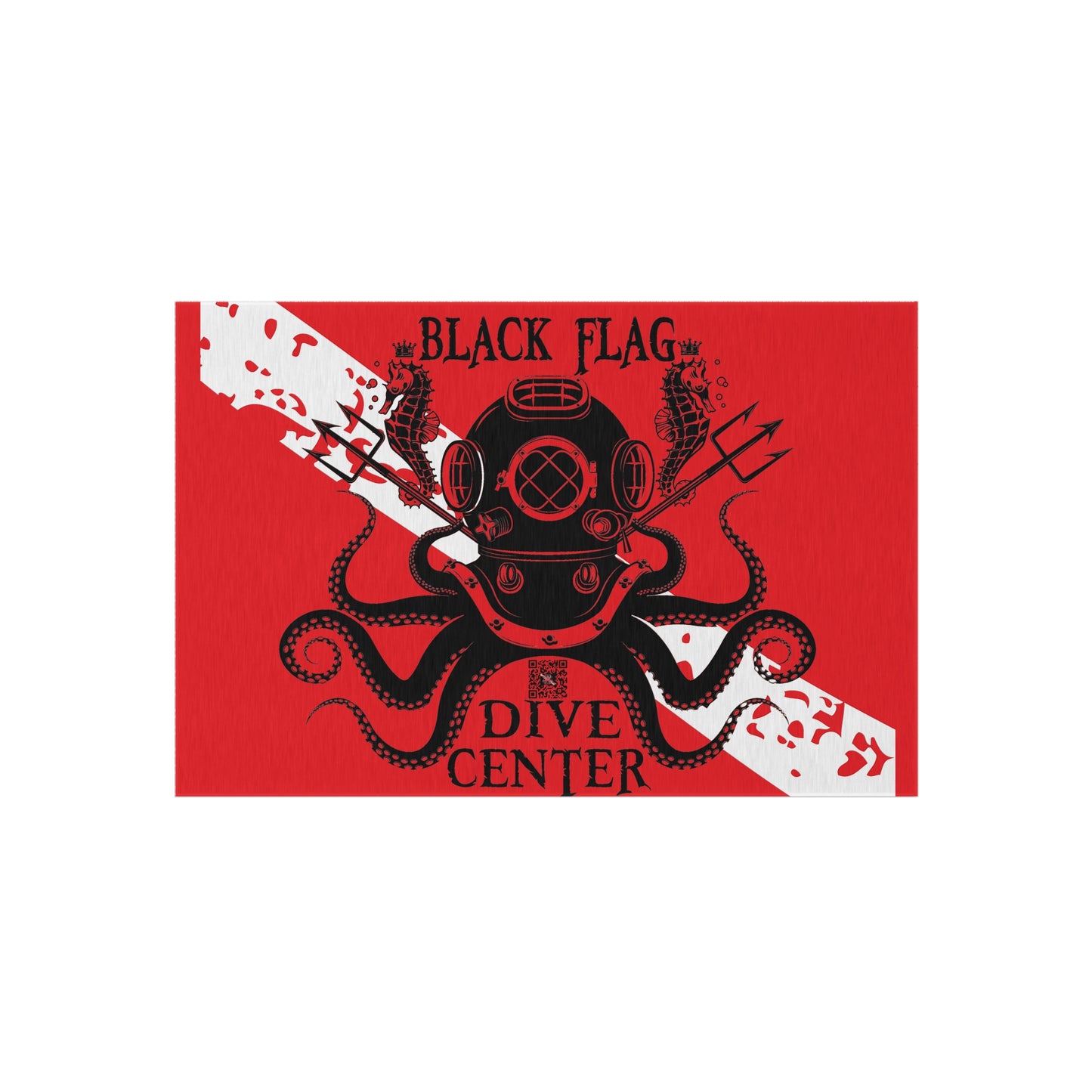 Dive Center Outdoor Rug (Red) — Black Flag Diver Nautical Patio Mat