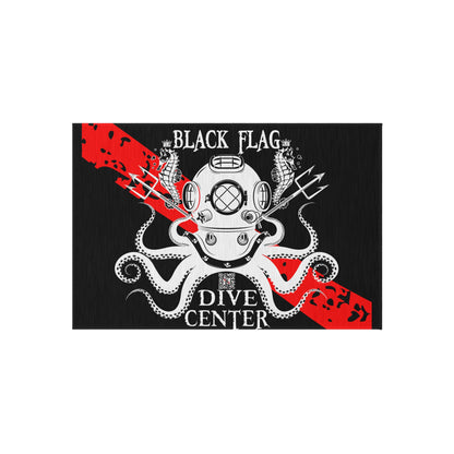 Black Flag Dive Center Outdoor Rug (Black) – Vintage Diving Helmet Octopus Design