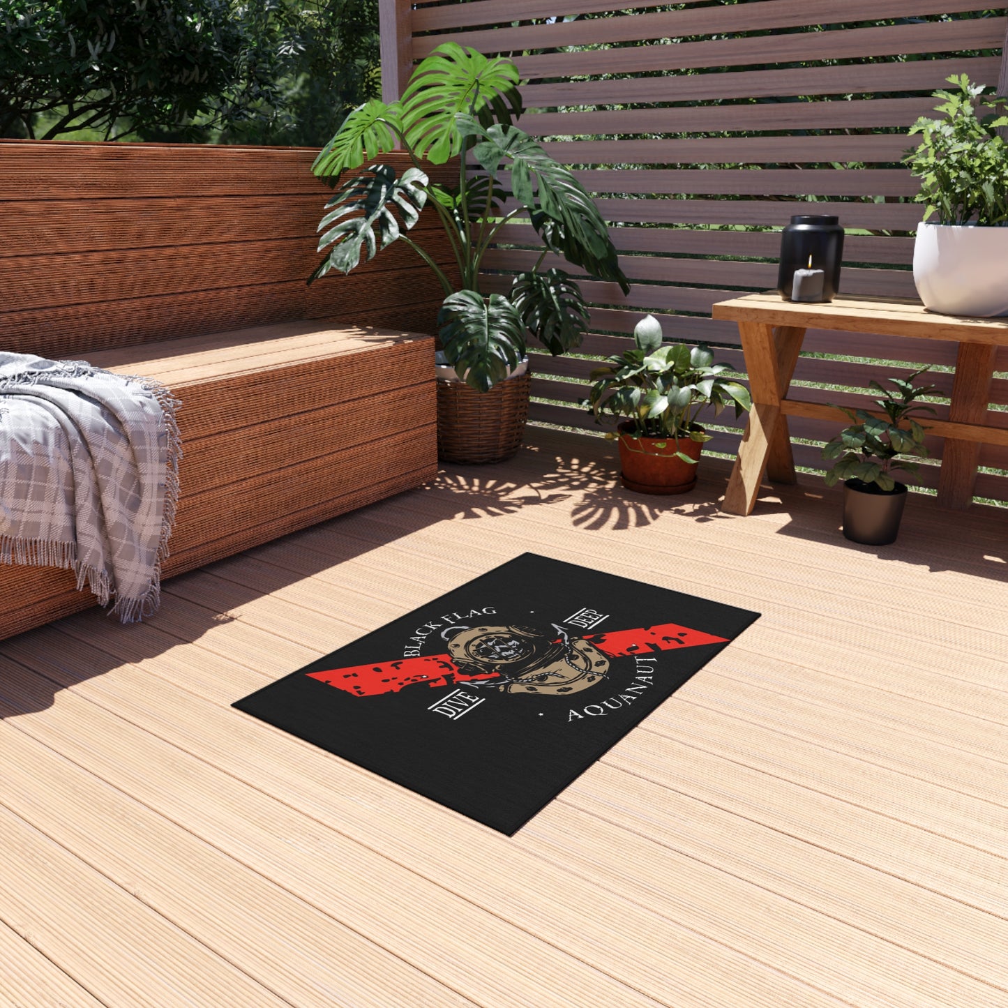 Dive Deep Aquanaut Outdoor Rug — Black Flag Scuba Diver Doormat