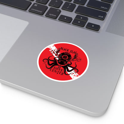 Black Flag Dive Center Round Sticker — Vintage Deep-Sea Octopus Diver Decal (Indoor/Outdoor)