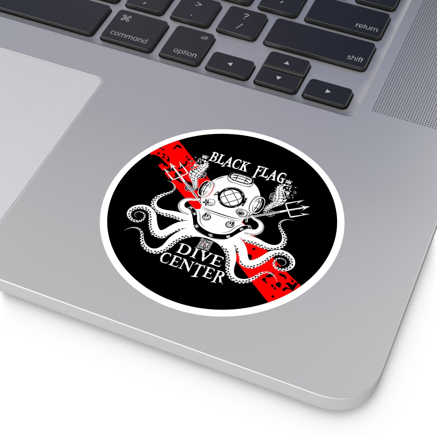 Round Dive Center Sticker — Black Flag Octopus & Vintage Helmet Logo (Indoor/Outdoor)