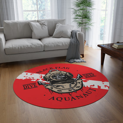 Black Flag Dive Center Rug (Red) – Nautical Aquanaut Diving Helmet Floor Mat