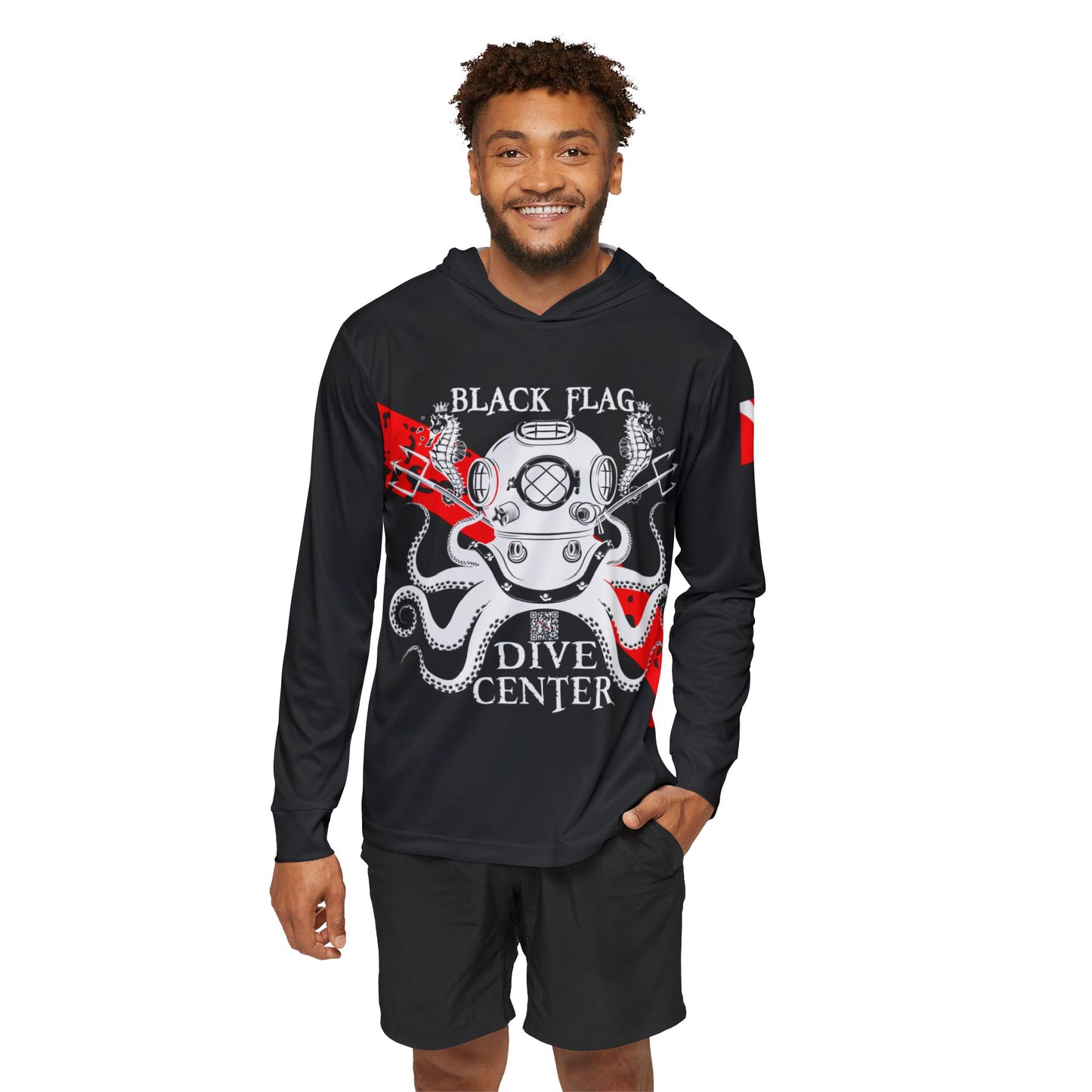 Dive Center Hoodie (Black) - 'Black Flag' Vintage Diving Octopus Graphic