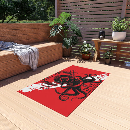 Dive Center Outdoor Rug (Red) — Black Flag Diver Nautical Patio Mat