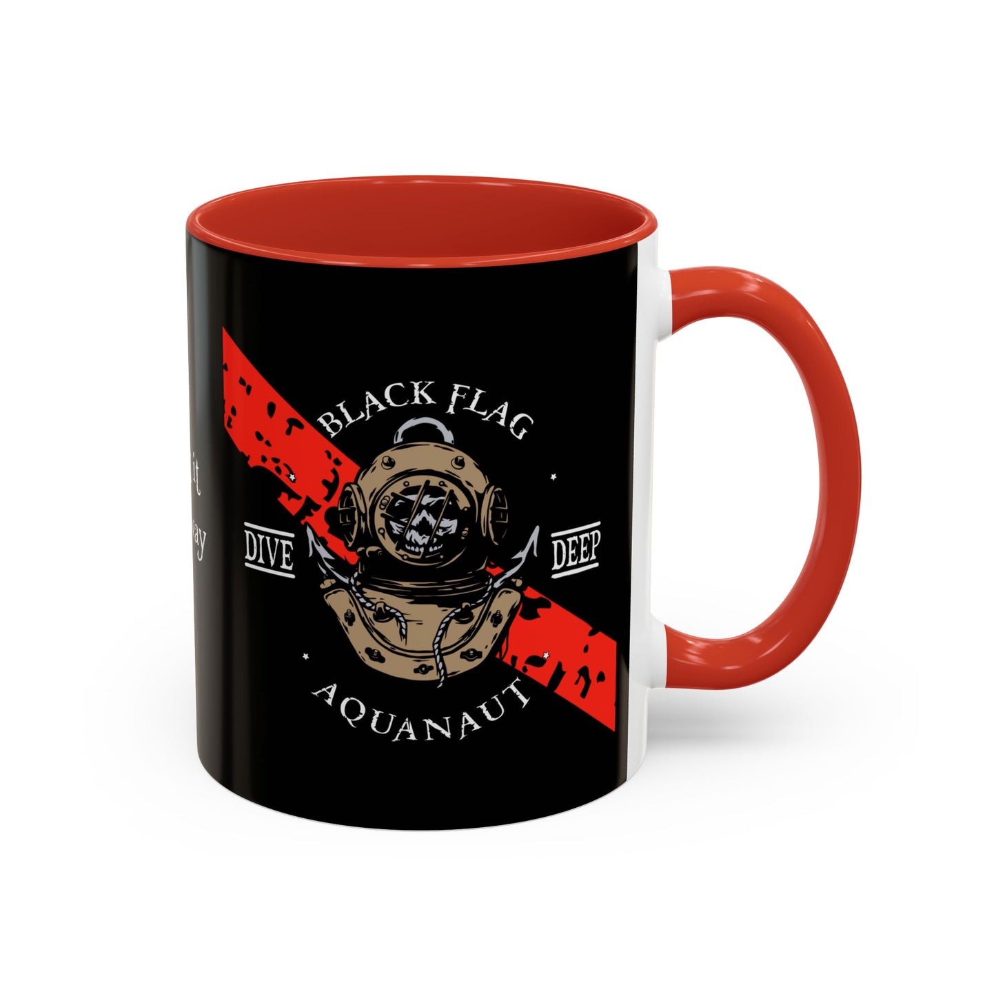 Diver Coffee Mug (Black) — 'Black Flag Aquanaut' Scuba Helmet Accent Mug (11/15oz)