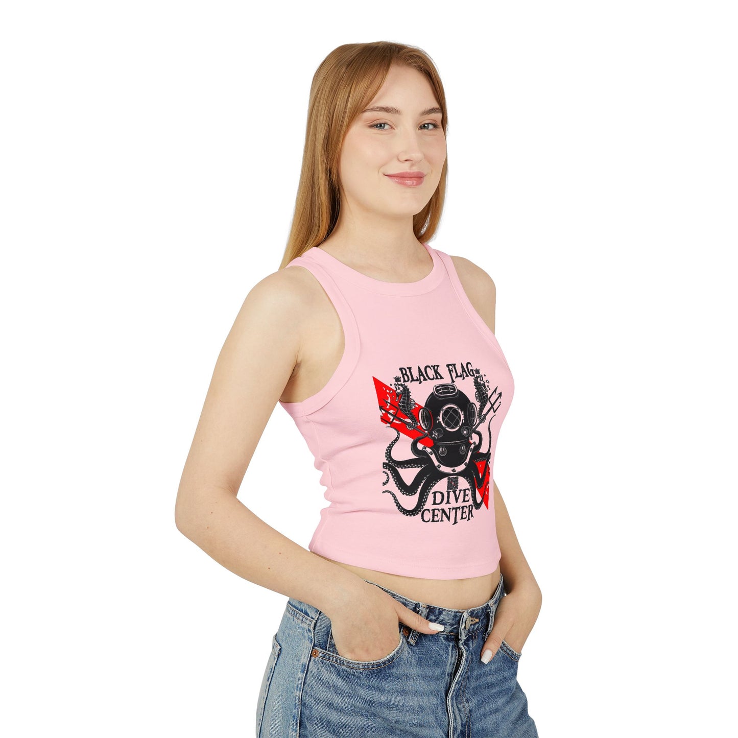 Dive Center Racer Tank Top (White) — Black Flag Scuba Helmet Graphic