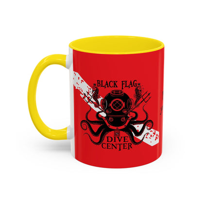 Diver Coffee Mug (Red)  — 'Black Flag Aquanaut' Scuba Helmet Accent Mug (11/15oz)