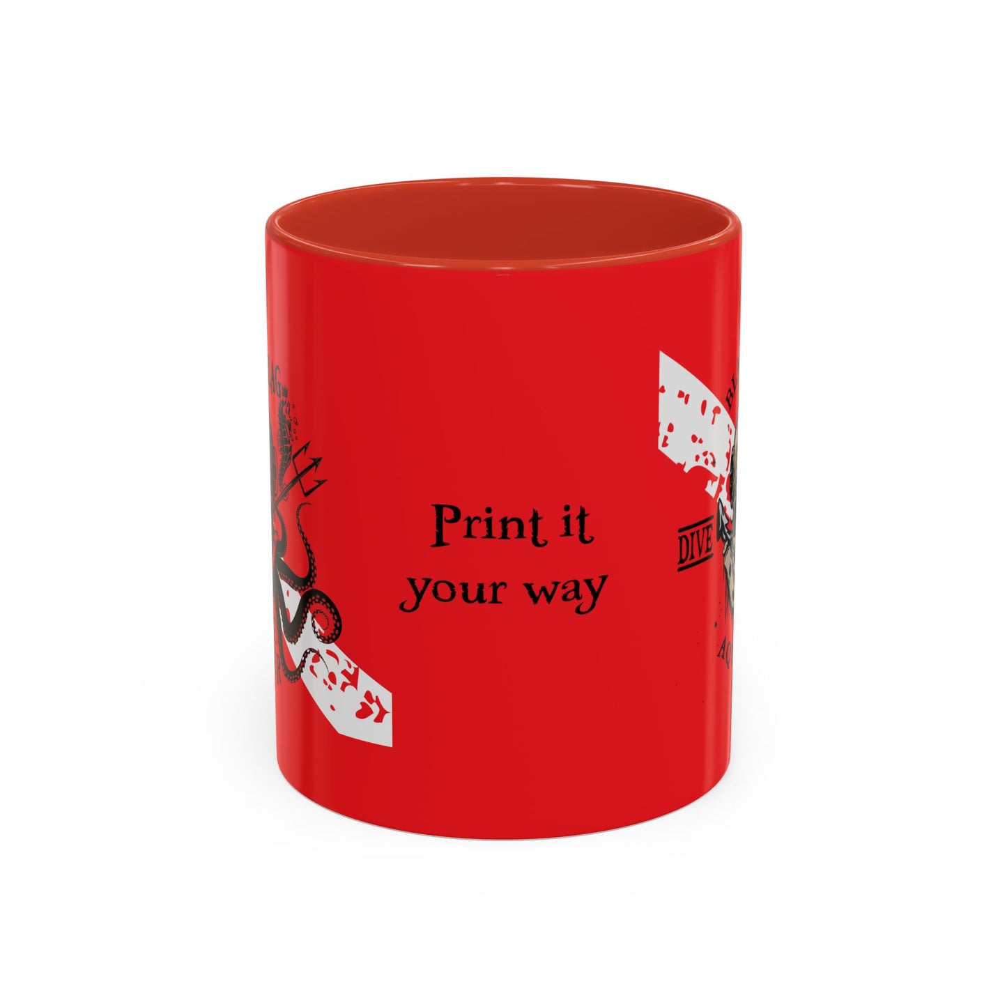 Diver Coffee Mug (Red)  — 'Black Flag Aquanaut' Scuba Helmet Accent Mug (11/15oz)