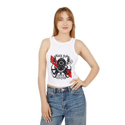 Dive Center Racer Tank Top (White) — Black Flag Scuba Helmet Graphic