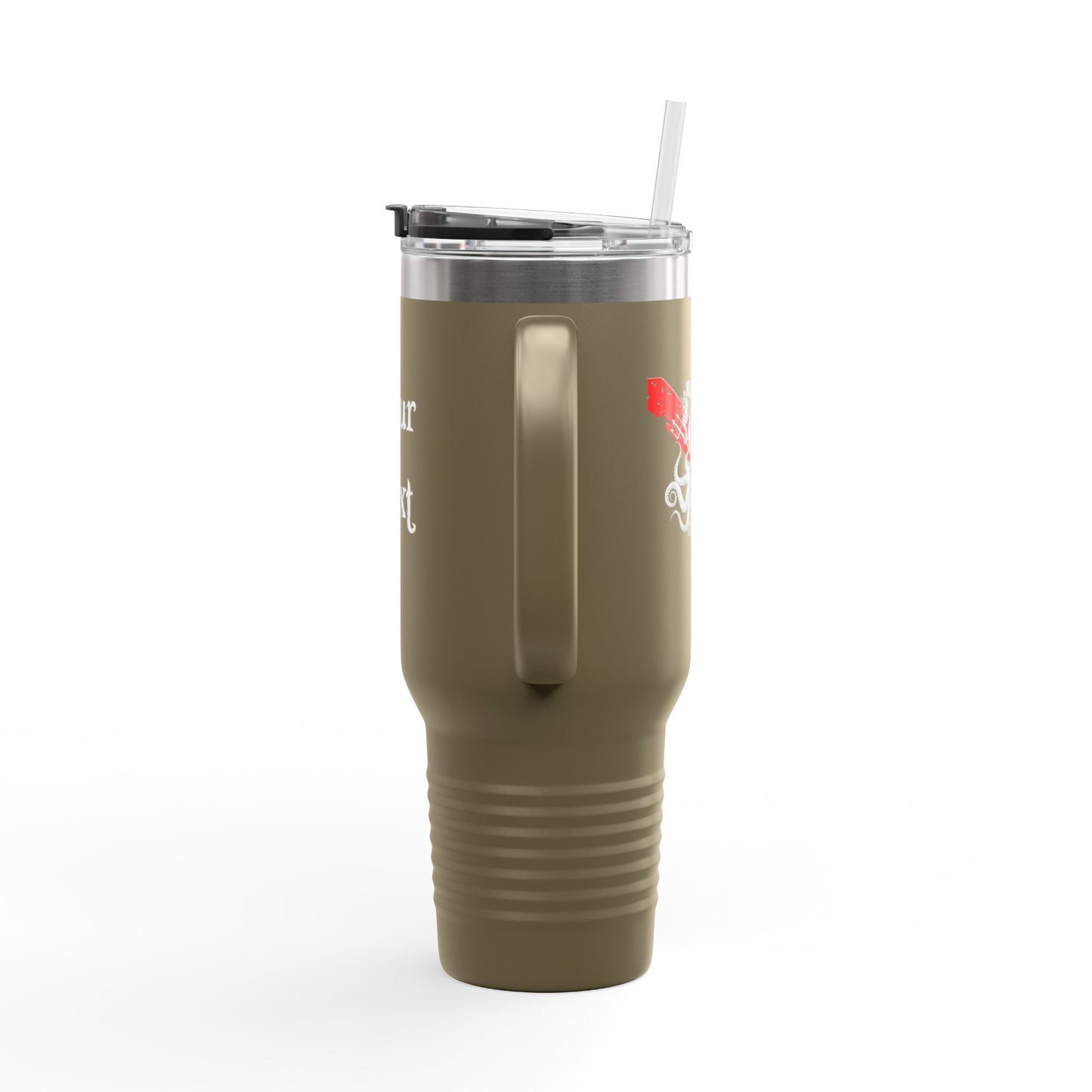 40oz Insulated Travel Mug (Octopus) — Customizable "Your Text" White Tumbler
