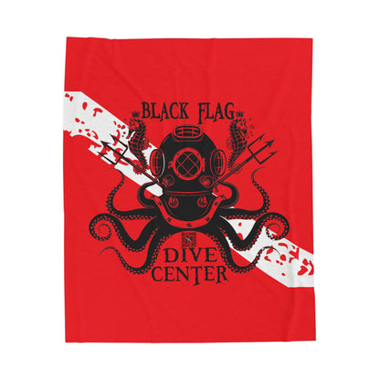 Velveteen Plush Blanket — Black Flag Dive Center Octopus Diver Design