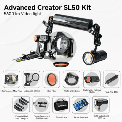 DIVEVOLK SeaTouch 4 MAX PLUS Underwater Housing Advanced Creator Kit including Float Arm and 5600 Lumen dive light, dive housing, waterproof phone case