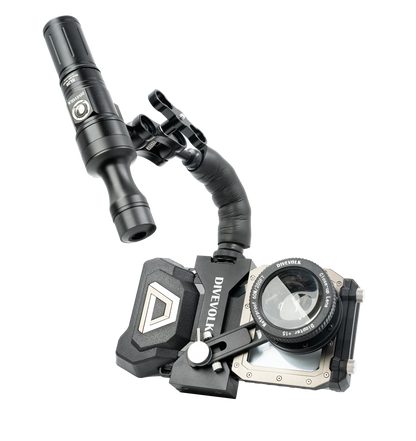 Fixable arm with cold shoe and hall head for underwater photography light mount and angle adjustment