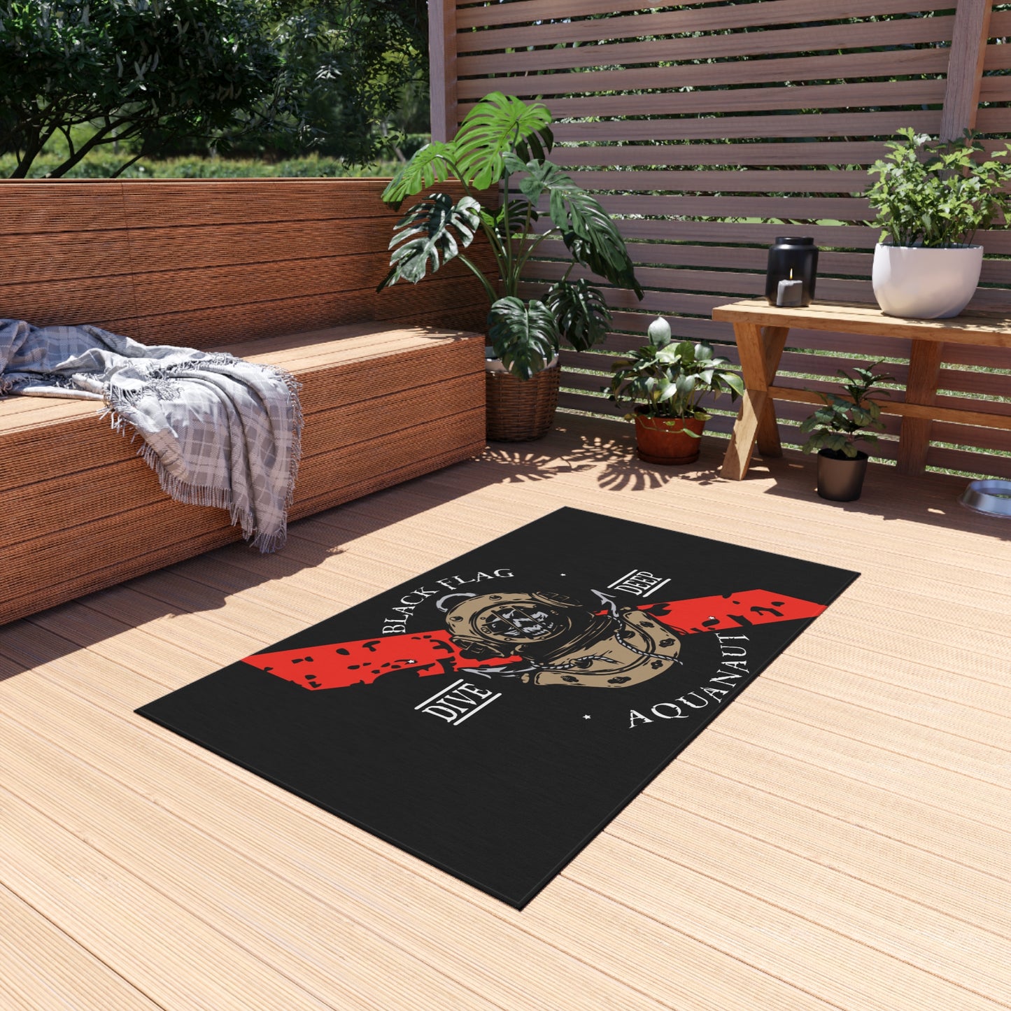 Dive Deep Aquanaut Outdoor Rug — Black Flag Scuba Diver Doormat