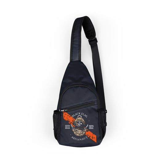 Diver Chest Bag (Black) — Compact Sling Backpack with Aquanaut Print