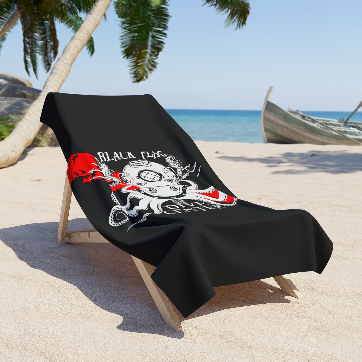 Dive Center Beach Towel — Black Flag Scuba Octopus Design