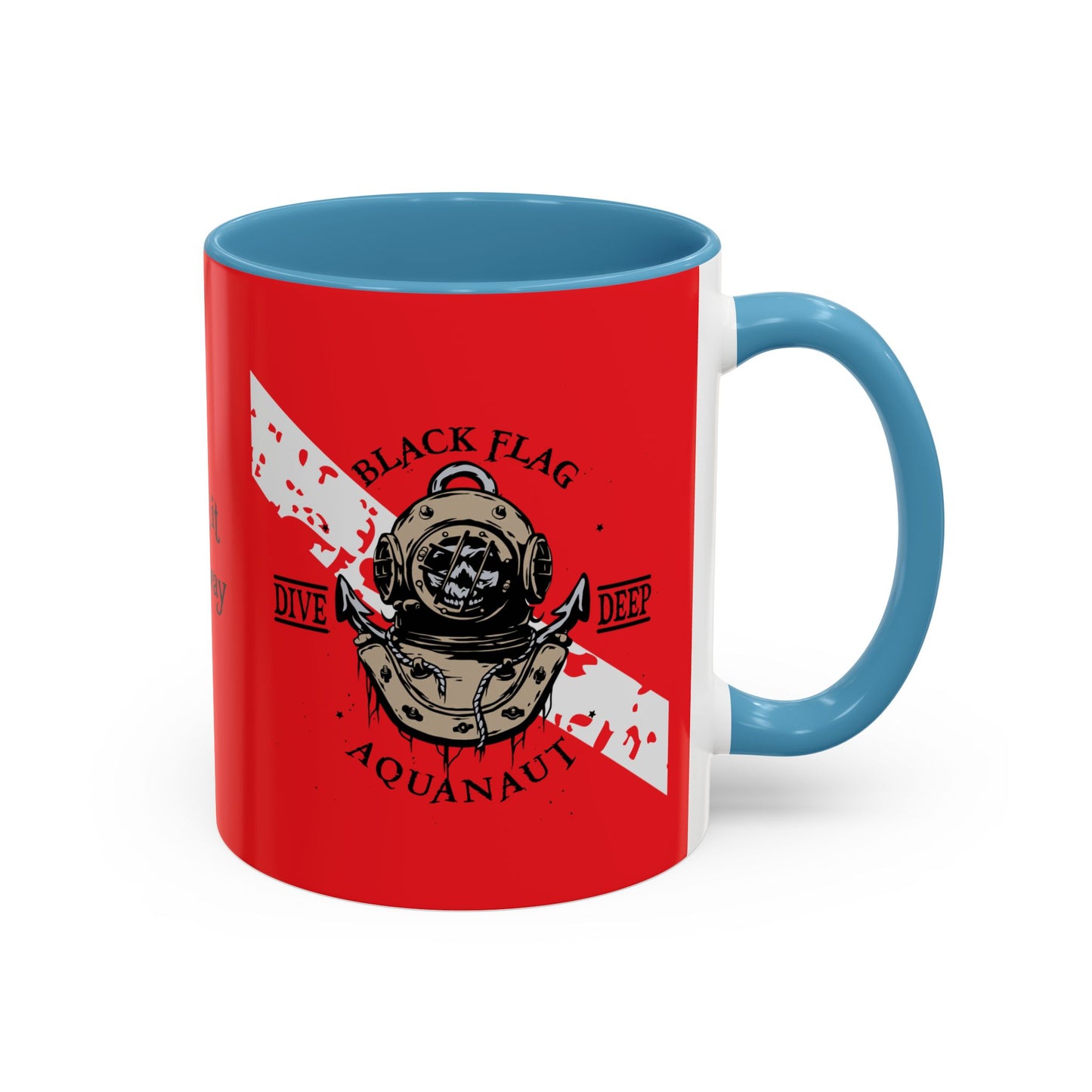 Diver Coffee Mug (Red)  — 'Black Flag Aquanaut' Scuba Helmet Accent Mug (11/15oz)