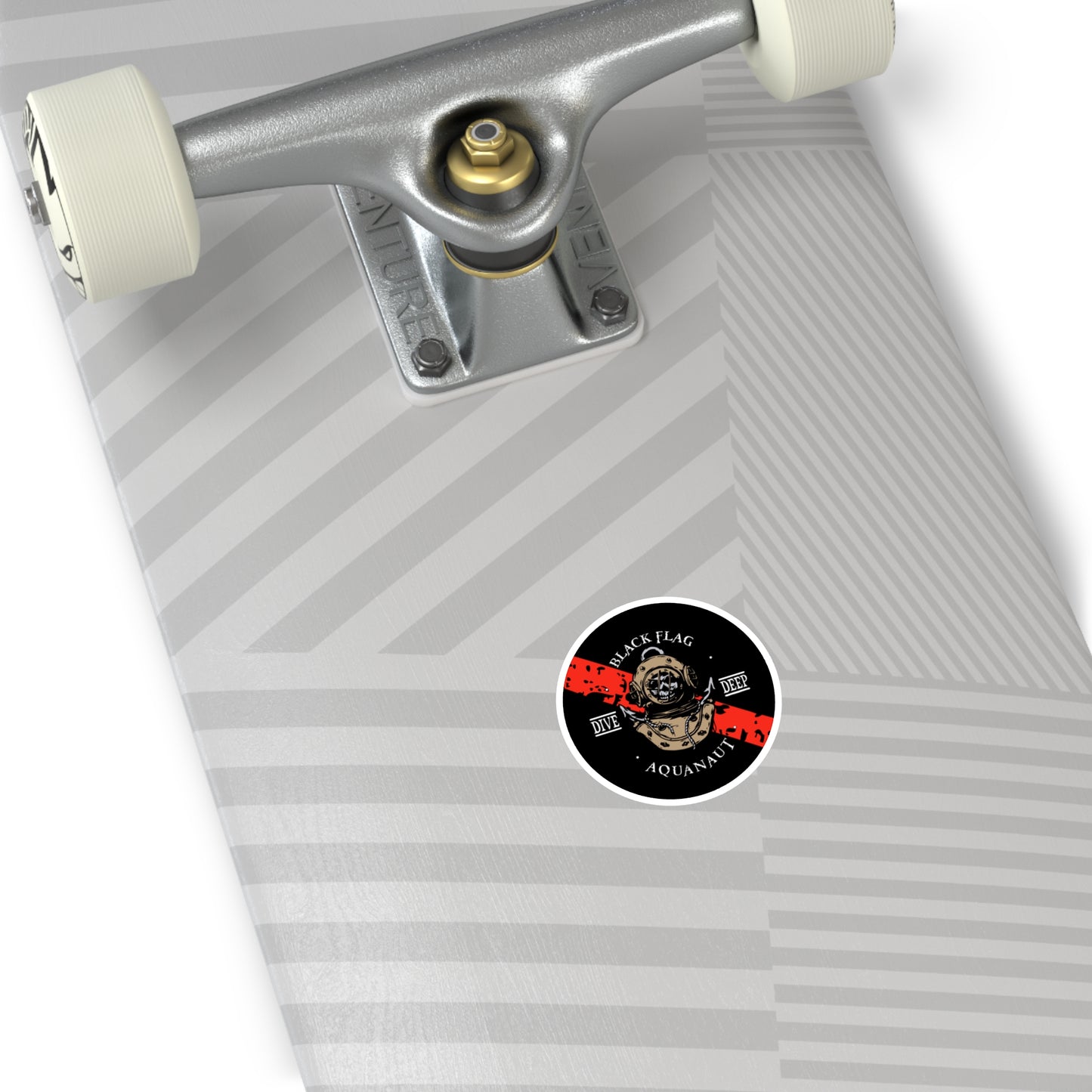 Black Flag Aquanaut Round Sticker — Dive Deep Vintage Diving Helmet Decal