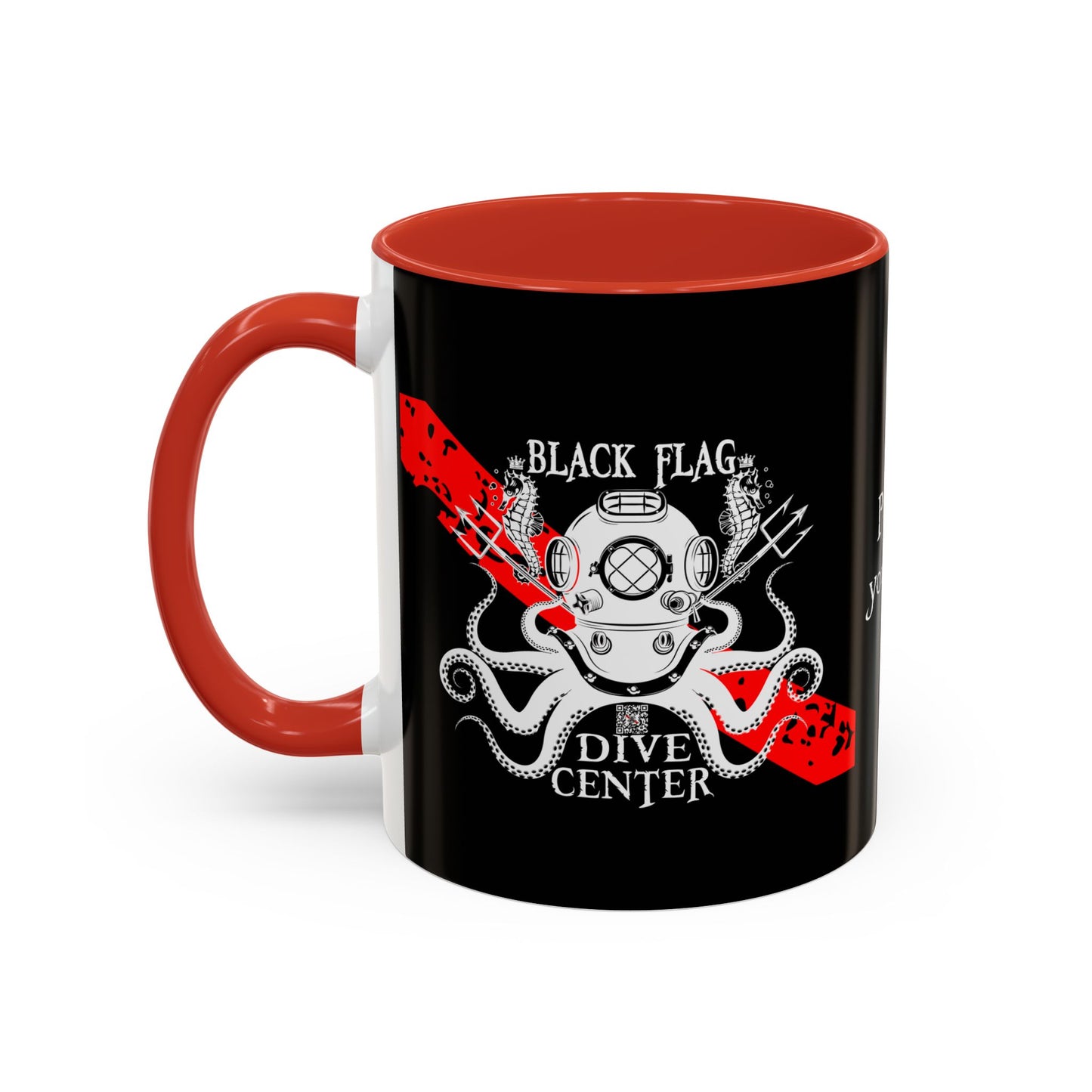 Diver Coffee Mug (Black) — 'Black Flag Aquanaut' Scuba Helmet Accent Mug (11/15oz)