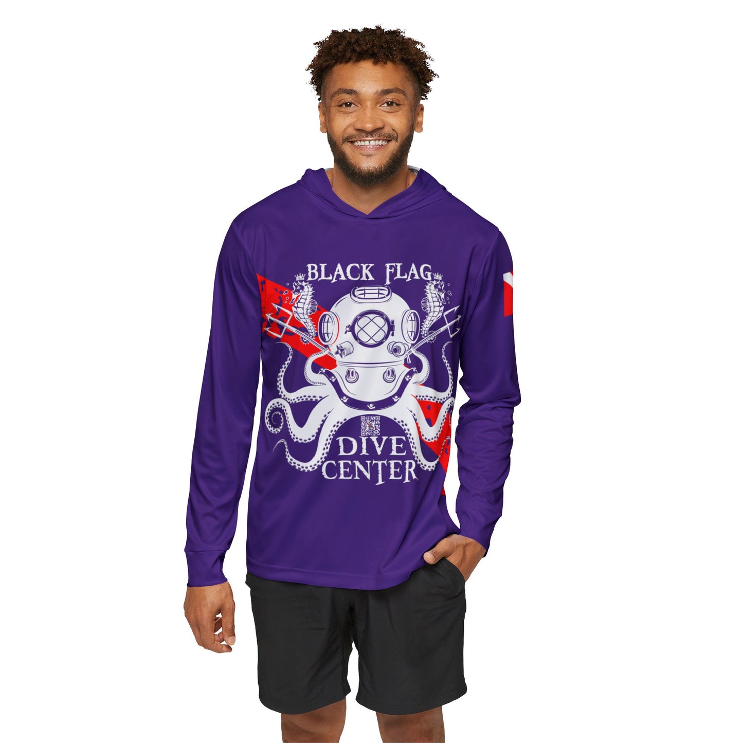 Dive Center Hoodie (Purple) - 'Black Flag' Vintage Diving Octopus Graphic
