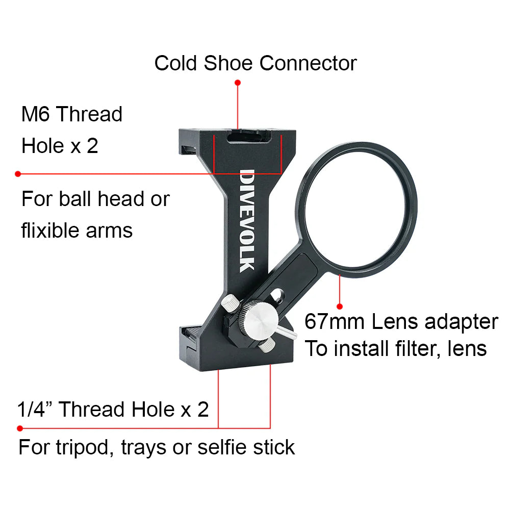 Divevolk Seatouch 4 Max Plus 67mm adapters arm for underwater photography