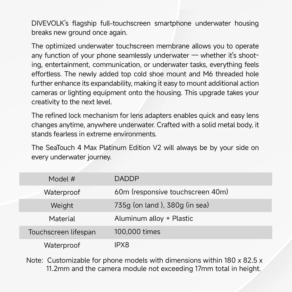 DIVEVOLK SeaTouch 4 Max Platinum Underwater Touchscreen Housing for Smartphone