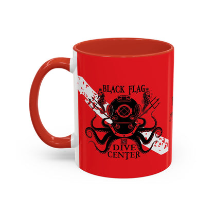 Diver Coffee Mug (Red)  — 'Black Flag Aquanaut' Scuba Helmet Accent Mug (11/15oz)