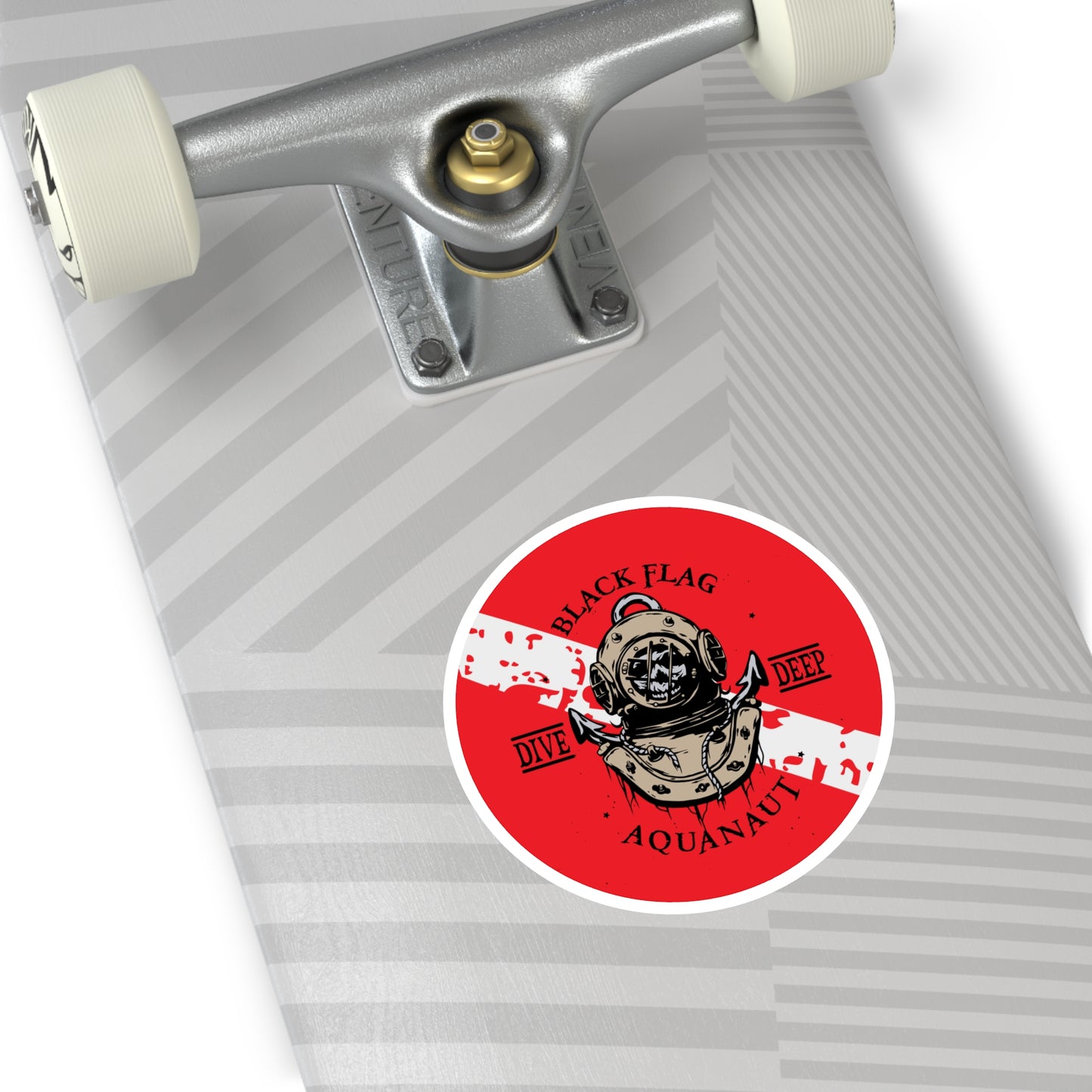 Aquanaut Dive Flag Round Sticker — 'Black Flag Aquanaut' Scuba Helmet Design