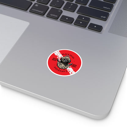 Aquanaut Dive Flag Round Sticker — 'Black Flag Aquanaut' Scuba Helmet Design
