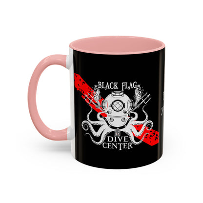 Diver Coffee Mug (Black) — 'Black Flag Aquanaut' Scuba Helmet Accent Mug (11/15oz)