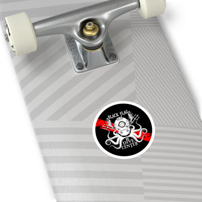 Round Dive Center Sticker — Black Flag Octopus & Vintage Helmet Logo (Indoor/Outdoor)