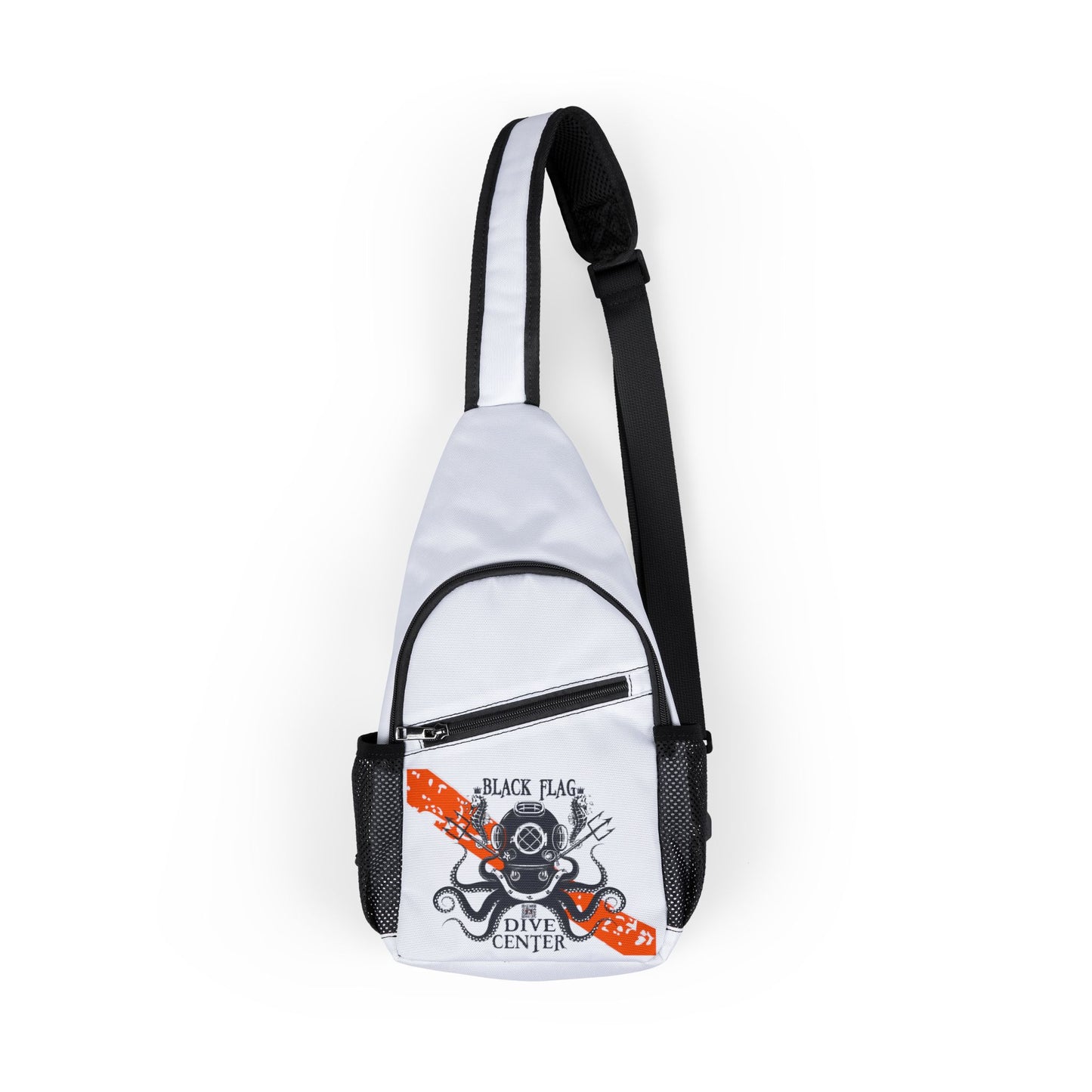 Diver Chest Bag (White) — Compact Sling Backpack with Diver Print