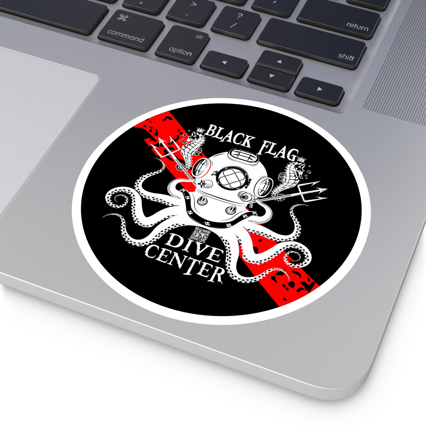 Round Dive Center Sticker — Black Flag Octopus & Vintage Helmet Logo (Indoor/Outdoor)