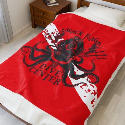 Velveteen Plush Blanket — Black Flag Dive Center Octopus Diver Design