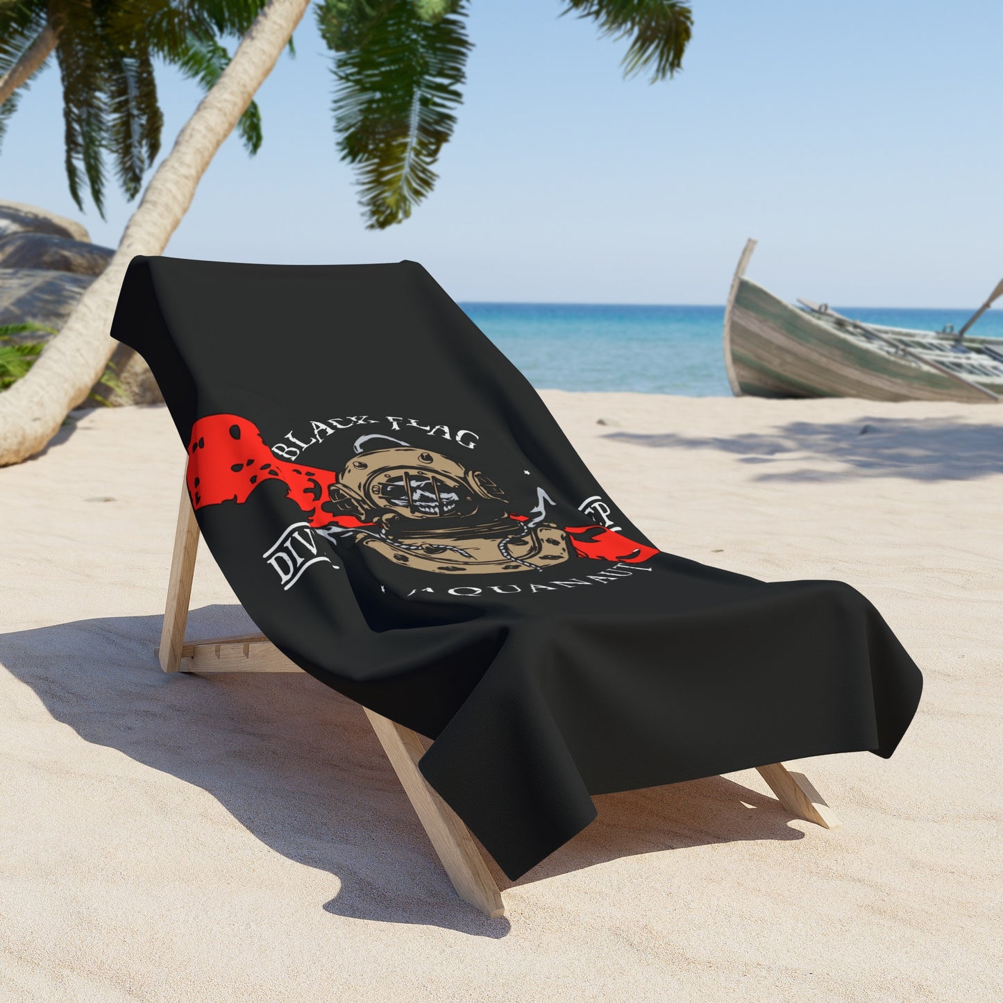 Diver Black Flag Beach Towel — Vintage Deep Sea Aquanaut Design
