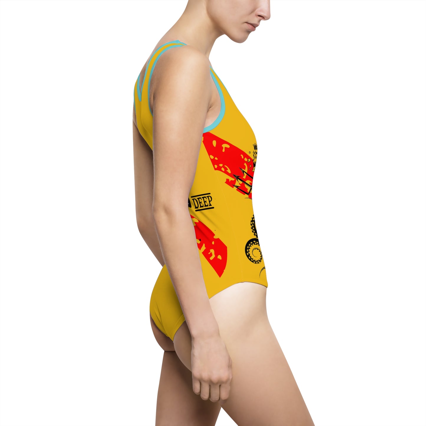 Dive Center One-Piece Swimsuit (Yellow) — "Black Flag" Aquanaut Graphic
